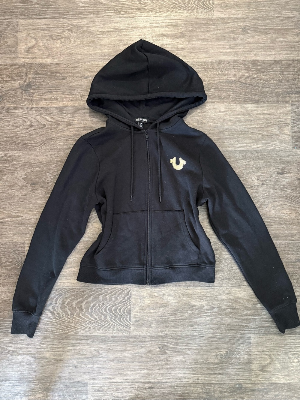 True Religion Women's Black Full-Zip Hooded Sweatshirt with Logo